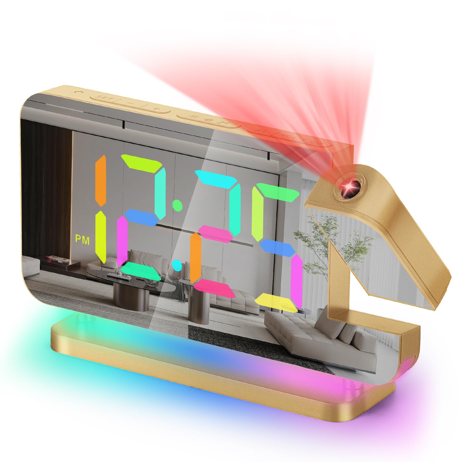 Projection Alarm Clock for Bedroom, 7.4' LED Mirror Digital Clock