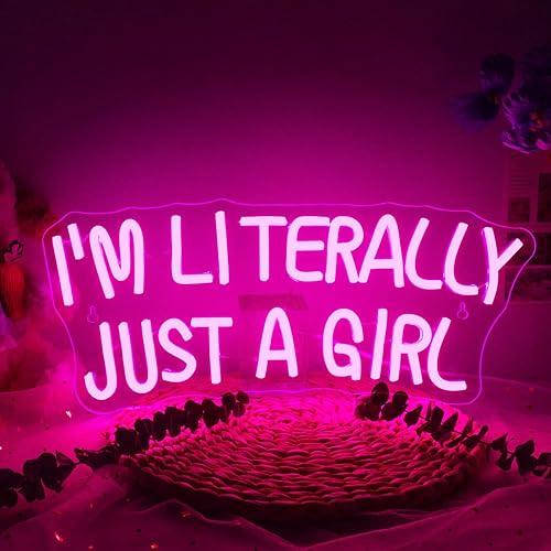 Miniatura 1 de Lucunstar Letrero de neón con texto en inglés I'M Literally Just A Girl, color rosa, luz de neón LED para decoración de pared, letrero luminoso para