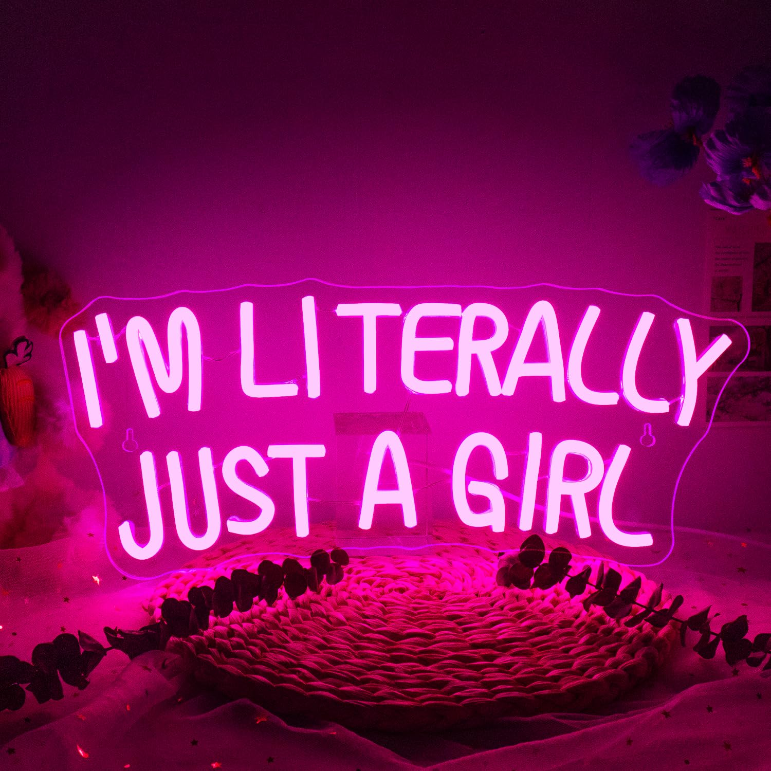 Lucunstar I'M Literally Just A Girl Neon Sign Pink Led Sign Led Neon Light for Wall Decor Light Up Sign for Bedroom Dimmable Switch USB Connectivity