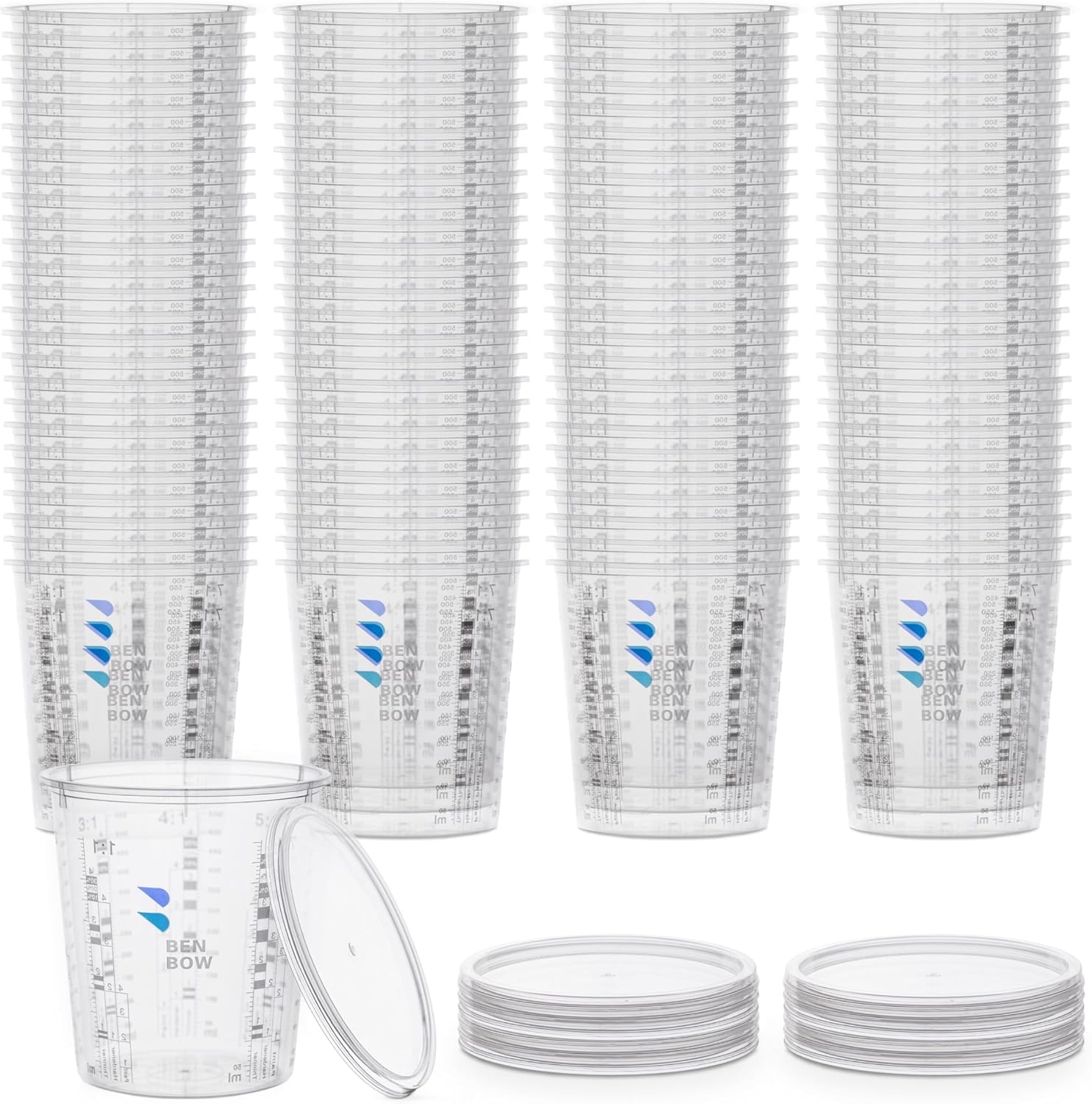 BenBow Vaso Medidor Profesional 100x 1370ml con 12x Tapa - Escala Diversa - Vaso Con Escala, Vaso Para Mezclar, Vaso Para Mezclar Pintura, Vaso Para Medir, Vaso Para Pintar, Vaso Para Mezclar