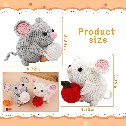 Miniatura 4 de RUQKNO Kit de ganchillo para principiantes, kit de 2 piezas de animales de ganchillo de hámster amigurumi con tutoriales en video paso a paso, kit