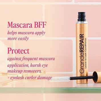 Grande Cosmetics GrandeREPAIR Leave-In Lash Conditioner Strengthens, Softens & Protects with Biotin Peptide & Nourishing Oils- Invisible Formula to Prevent Breakage, Support Healthier Lashes (0.10 oz)