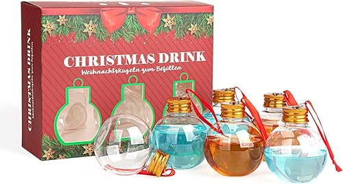 MyMealivos Juego de 6 adornos colgantes de Navidad transparentes inastillables, bolas de alcohol, adornos rellenables para árbol de Navidad, bola