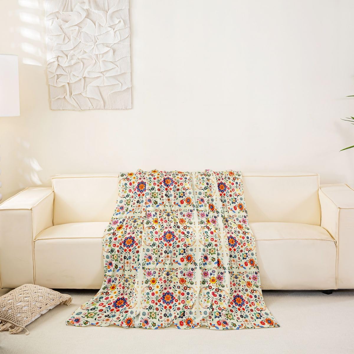 Erosebridal Groovy Flower Couch Covers 91" x 118" Hippy Bohemia Sofa Covers Birds Animals Couch Protector Red Blue Sofa Slipcover