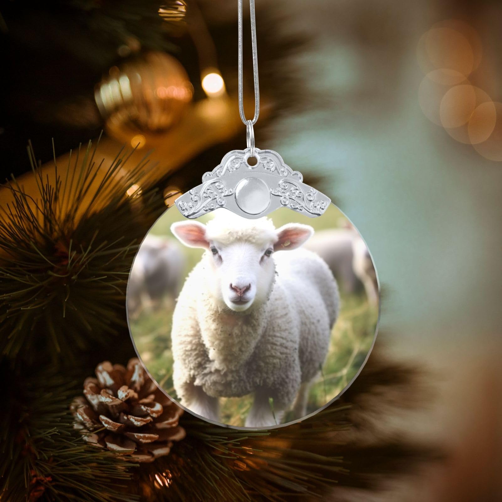 Crystal Christmas Ornaments for Christmas Tree Decoration Hanging Cute Sheep Lamb Ornament with Gold Ribbon Crafts Round Pendant for Keepsake Gifts Glass Xmas Decor Party Supplies