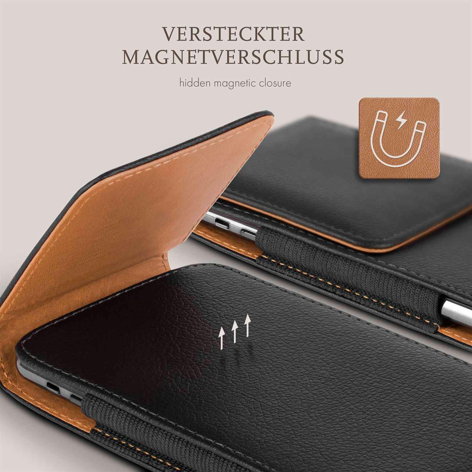 moex Plug Case compatible avec Redmi Note 11 Pro/11 Pro 5G Étui de protection à rabat avec clip de ceinture, étui de ceinture en cuir végétalien, étui de protection à clipser Noir