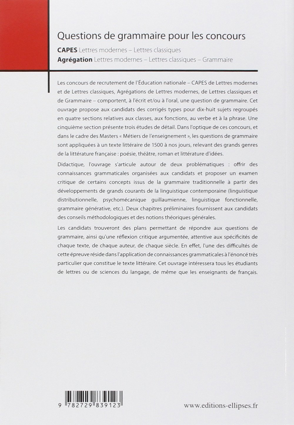 Question de grammaire pour les concours CAPES Lettres modernes Lettres classiques / Agrégation Lettres modernes Lettres classiques Grammaire
