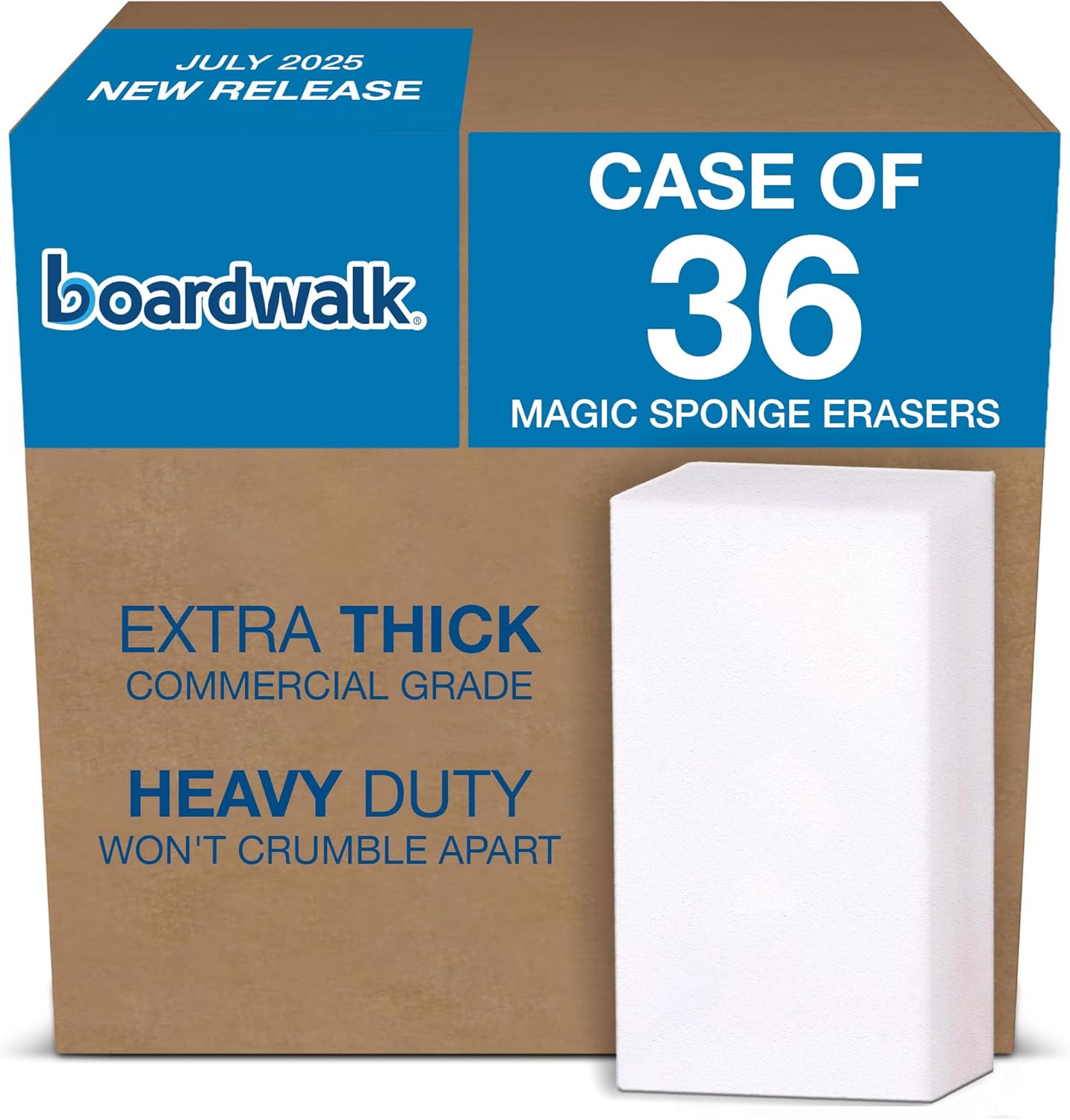 Boardwalk Eraser Pads, Heavy Duty, Ultra Thick, Multi-Purpose Cleaner, Cleaning Sponge, Commercial Cleaning Supply, Commercial Grease Cleaner, 36 Count (6 Boxes of 6 Pads)