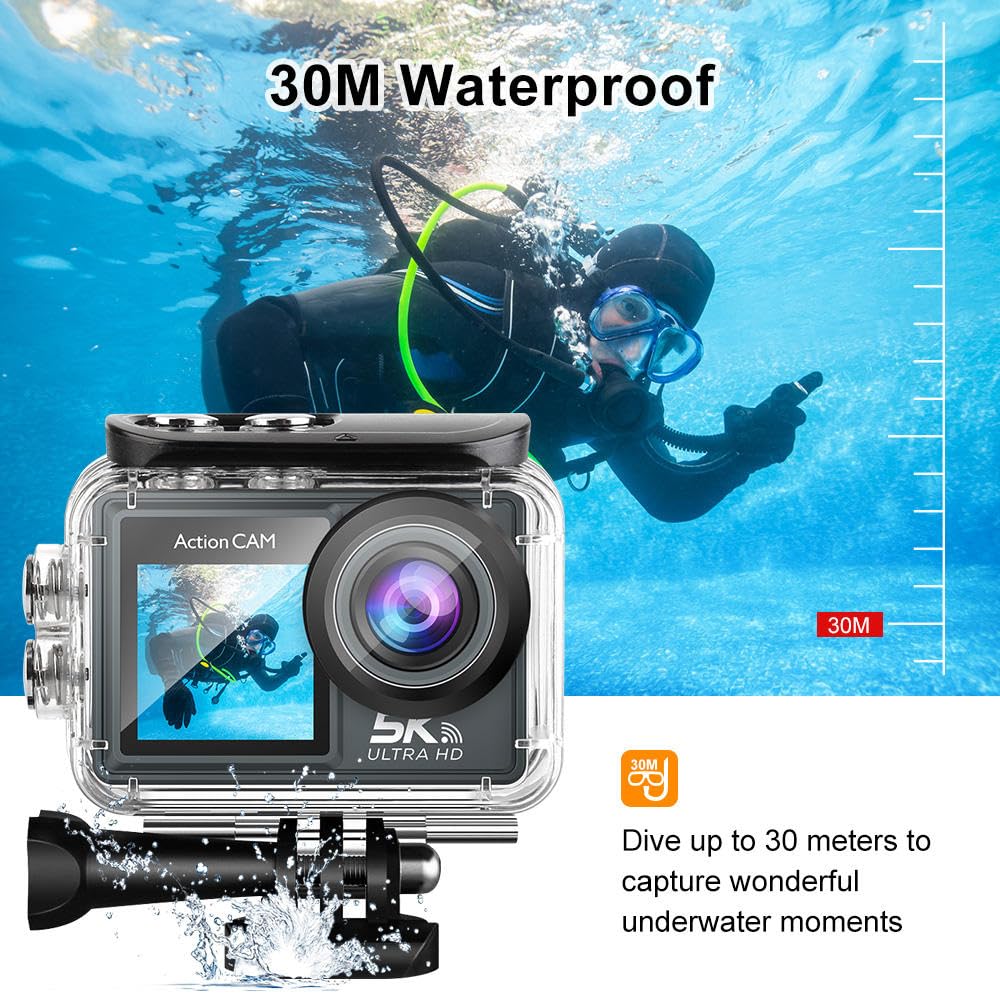 AUSHA UltraHD 5K Action Camera with 50MP | 170° Wide Angle Lens