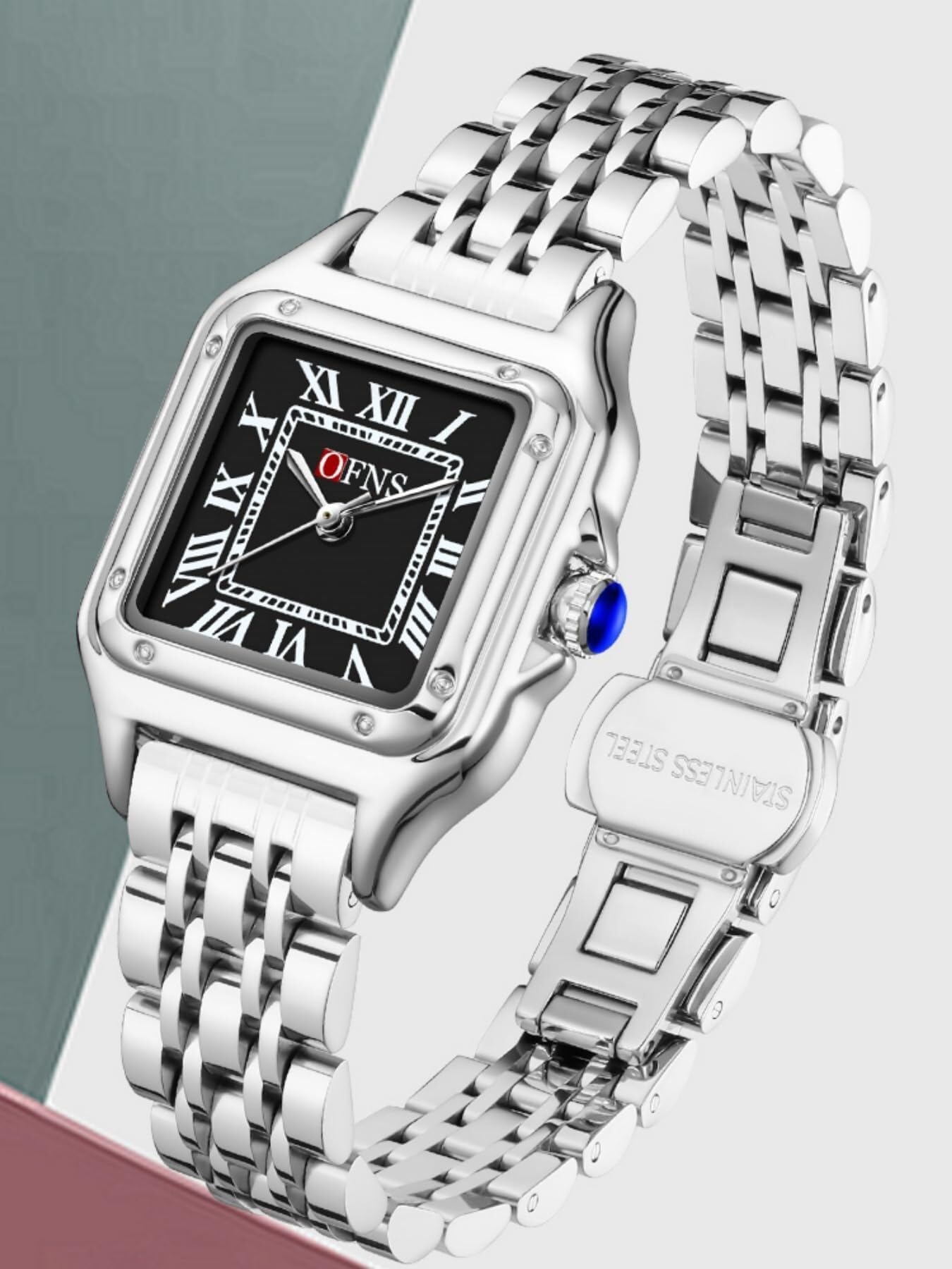 Montre carrée classique à quartz analogique facile à lire pour femme avec bracelet d'extension en acier inoxydable, cadran romain pour homme et femme