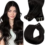 Sunny Hair Sew in Hair Extensions Real Human Hair Brown Weft Hair Extensions Human Hair Dark Brown Straight Human Hair Weft Extensions Brazilian Real Hair Weft Full Head 16inch 100G