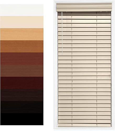 TailorView Cortinas de ventana horizontales de madera personalizables sin cordón - Paletas de 2 pulgadas - Alabastro - Montaje interior o exterior.