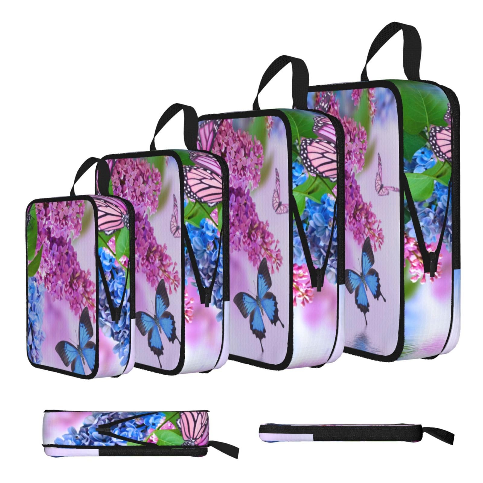 Butterfly Garden Print 4 Set Compression Packing Cubes For Suitcases,Expandable Storage Bags Organizers