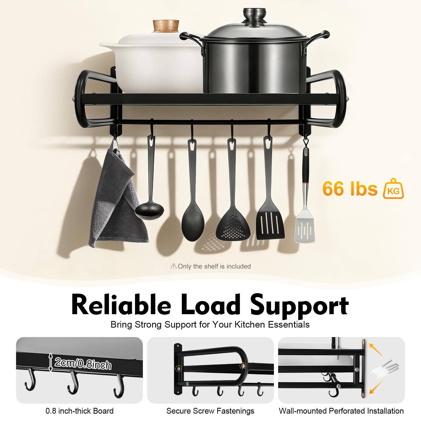 Wall Mounted Mikrowellen Regal Edelstahl Mikrowelle Halterung Mit 6 Mobile Haken 2cm Dicke KüChe Household Heavy Duty Shelves Mikrowellenhalter