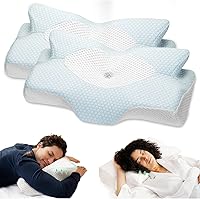 Vista 16 de Almohadas cervicales de espuma viscoelástica Elviros para el dolor de cuello y hombros, almohada para el cuello para dormir, almohadas para dormir