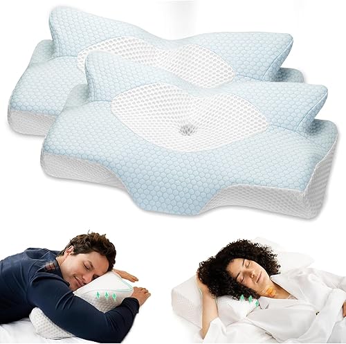 Miniatura 16 de Almohadas cervicales de espuma viscoelástica Elviros para el dolor de cuello y hombros, almohada para el cuello para dormir, almohadas para dormir