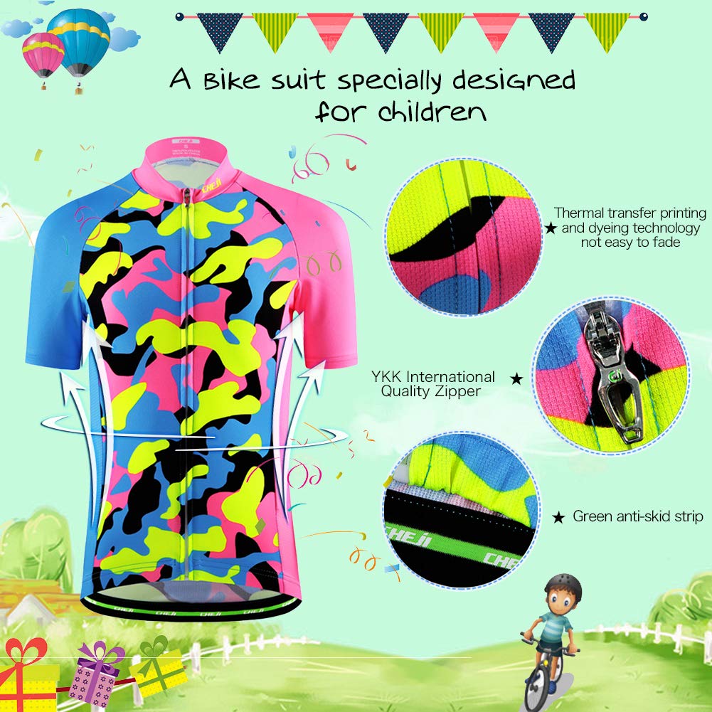 Maillot de Ciclismo Niña Niño Traje de Ciclismo Camiseta Manga Corta + Pantalones Shorts con Asiento Acolchado
