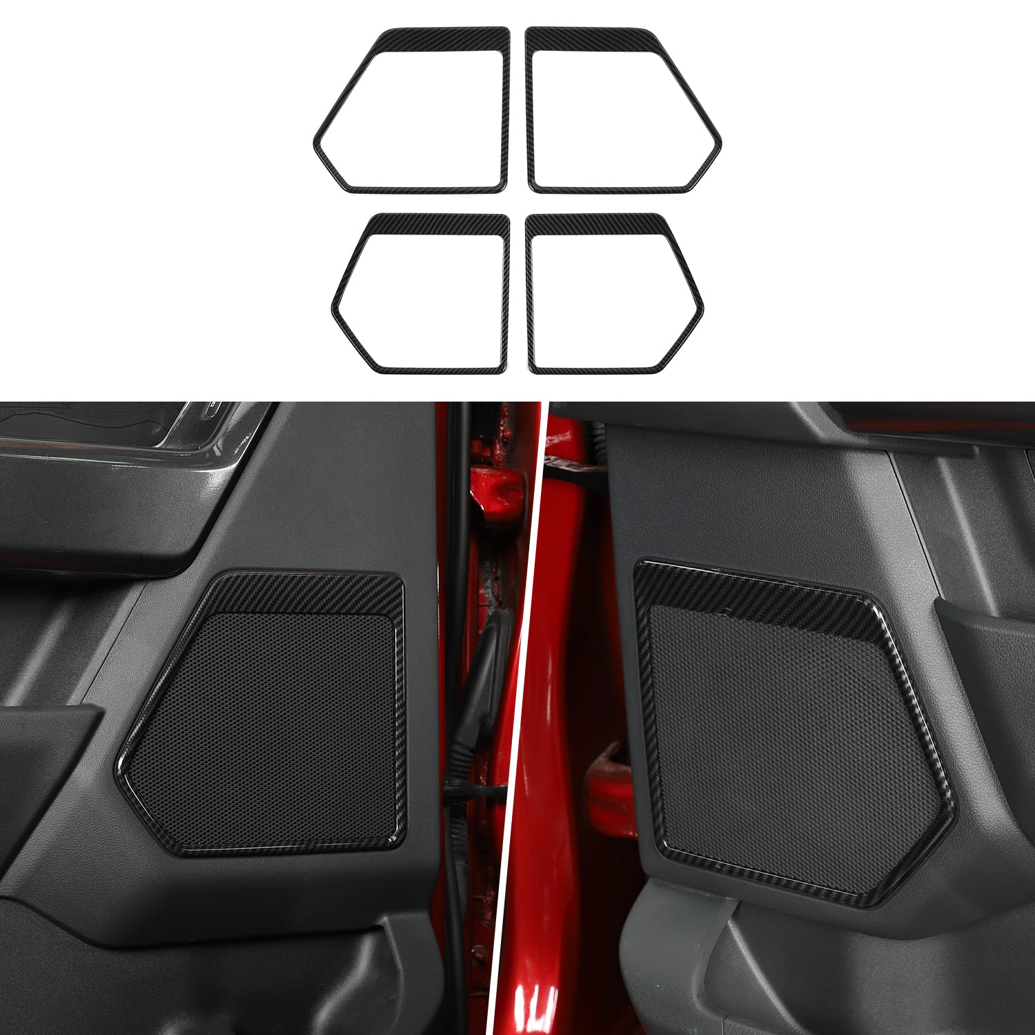 Linskip Compatible with Door Audio Speaker Sticker Door Loudspeaker Frame Trim Cover Interior Accessories for Ford F150 2021 2022 Carbon Fiber Pattern