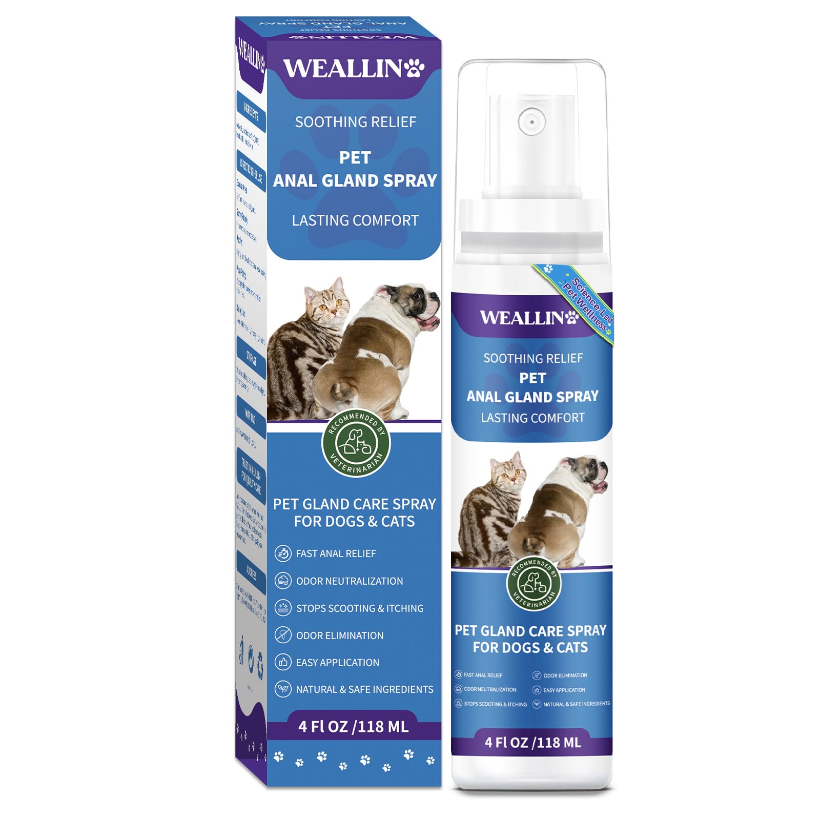 WEALLIN Anal Gland Spray for Dogs and Cats, Odor Care, 4.06 Fl Oz