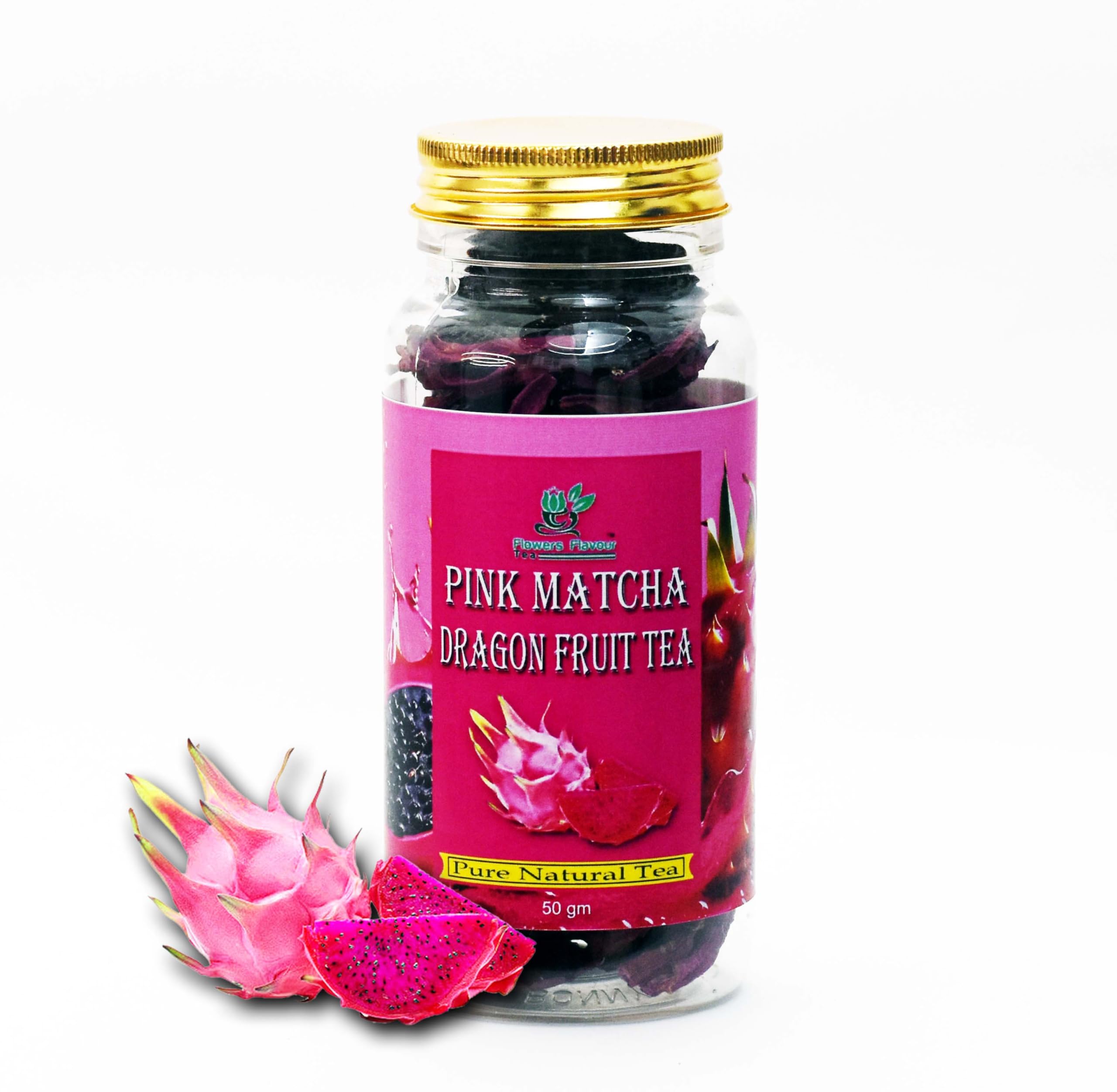 Pink Matcha Dragon Fruit Tea| Flower Flavour Tea | Pure Natural Tea | 50 Gram (100 Cups) |RELIEVES STRESS | PRIME SAVIN DAY | Pure Dry Fruits | Sleep Tea | Herbal Tea - |Green Tea| Calming Tisane - Soothing Tea | Pet Jar