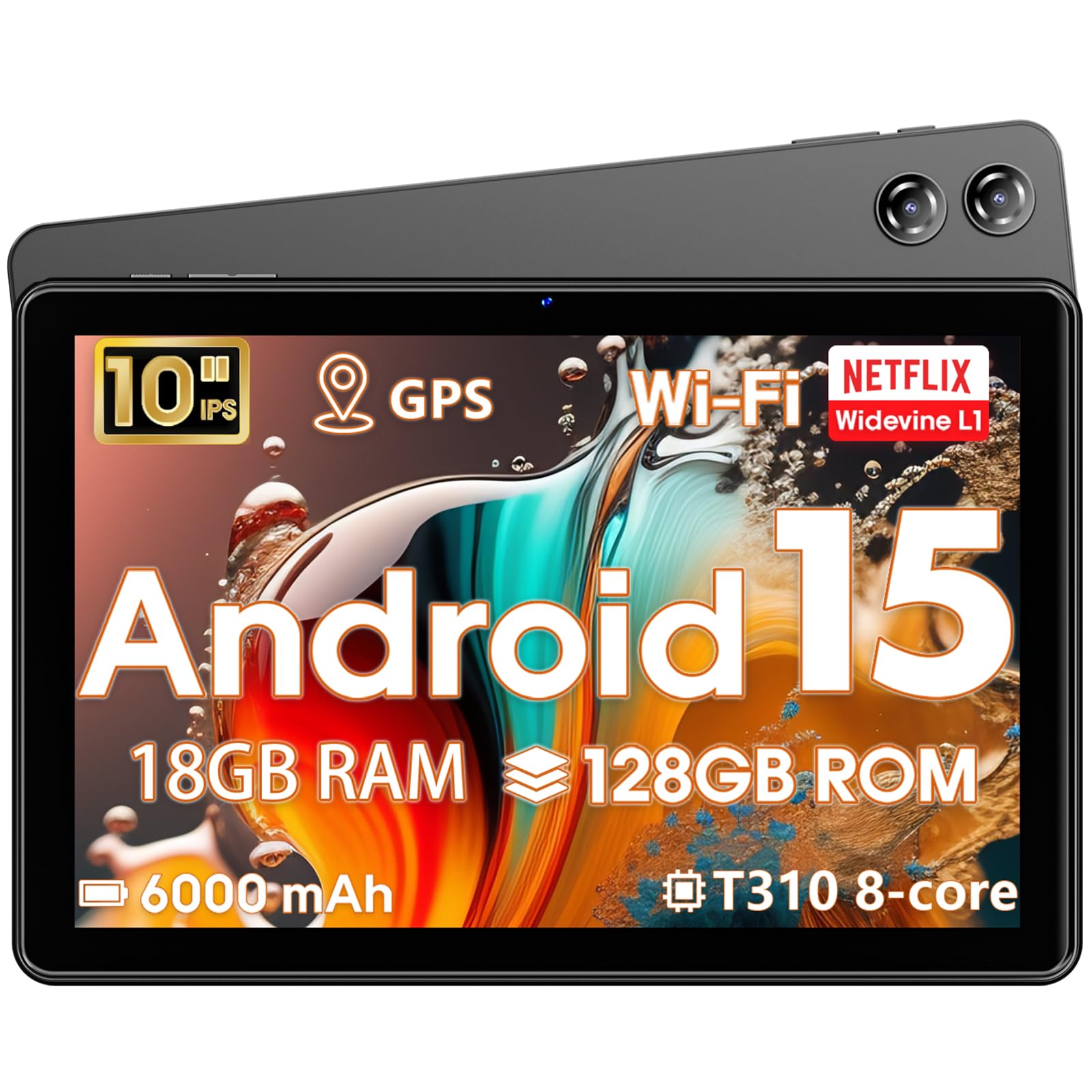 Android 15 Tablet 10 Inch, 18GB RAM 128GB(1TB Expandable), T310