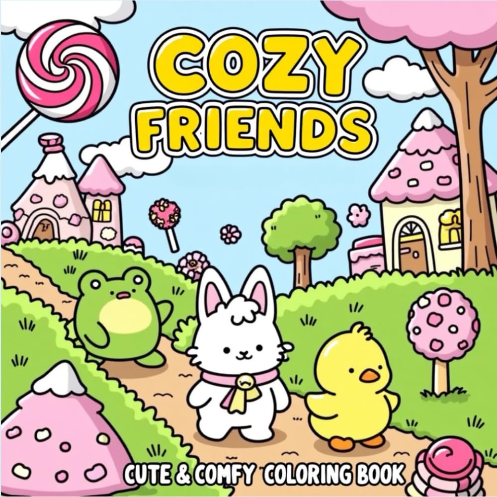 cozy friends cute & comfy coloring book: Easy and Simple Designs for Relaxation
