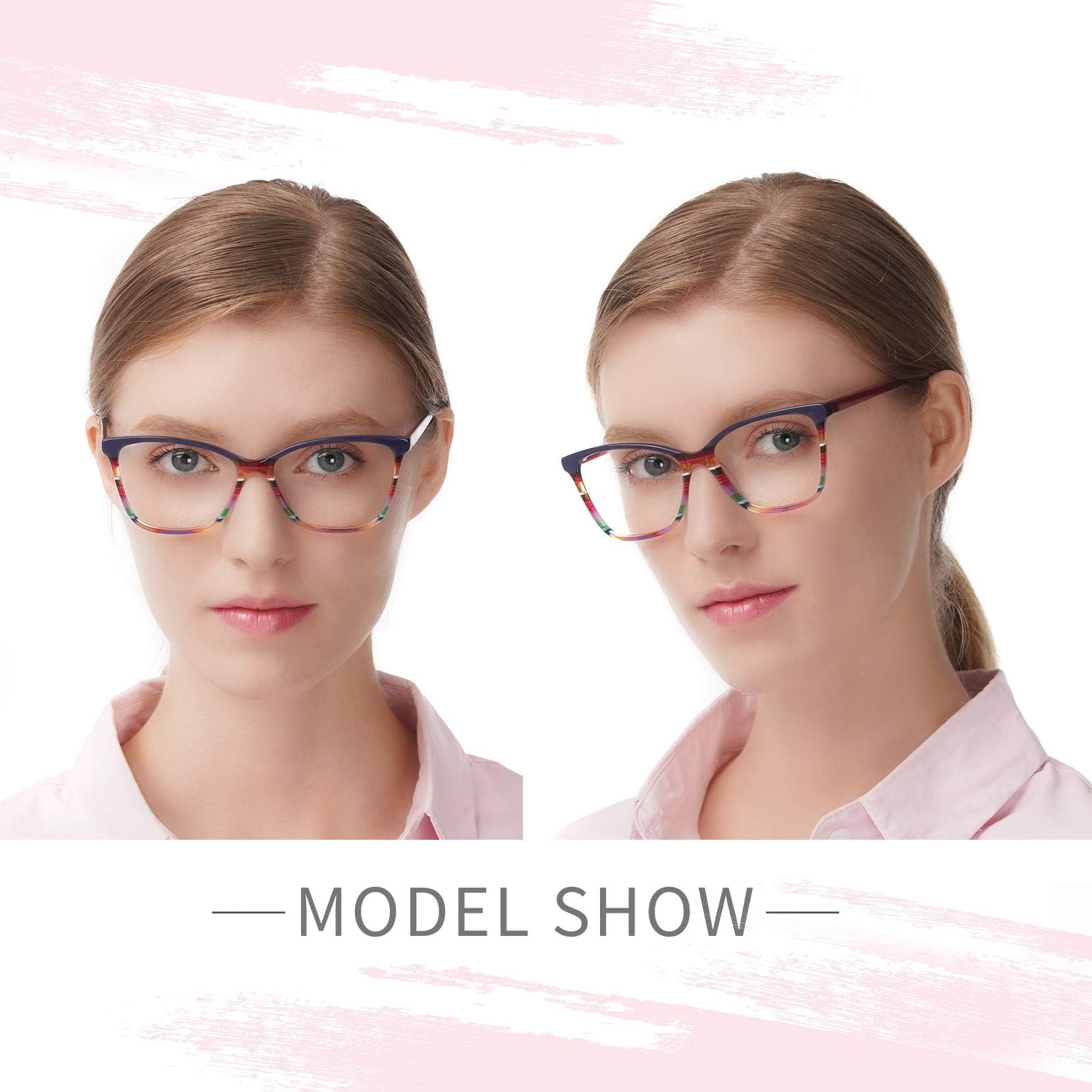 RICH MODE Übergroße mehrfarbige Brille nicht verschreibungspflichtiger optischer Acetatrahmen für Frauen und Mädchen