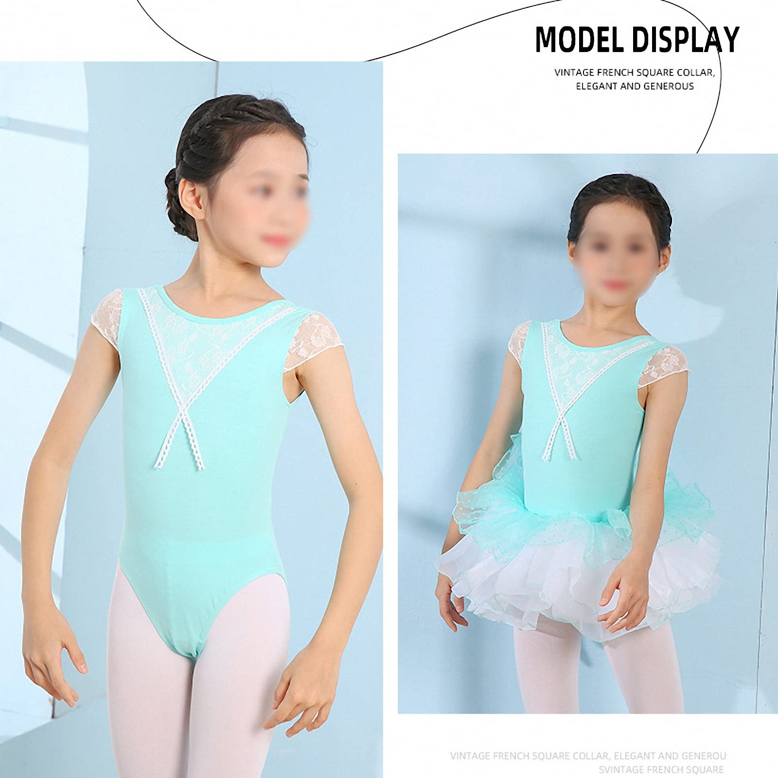 Ropa de práctica de Baile de Ballet para niños,Falda de tutú de Manga Corta de Encaje para niñas de Primavera y Verano,Leotardo de Baile cómodo y Transpirable para Escuela