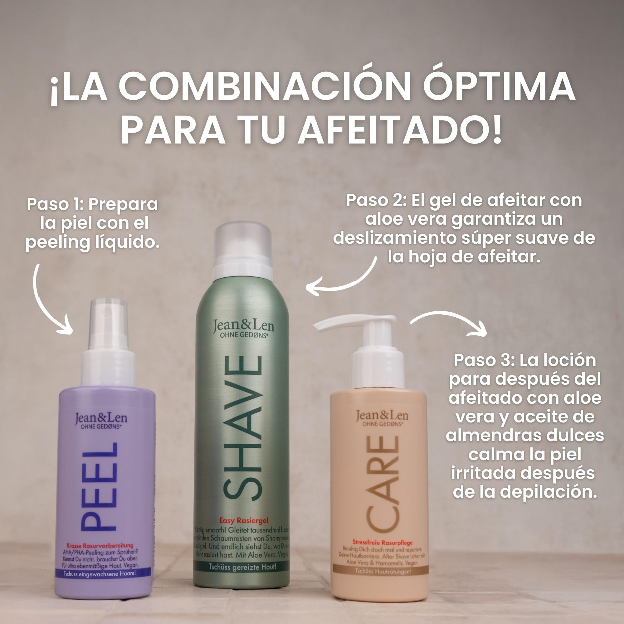 Jean & Len Peeling Líquido Complejo AHA PHA y Ácido Hialurónico, preparación ideal de la piel antes del afeitado, exfolia con suavidad y eficacia, sin perfume artificial, parabenos ni silicona, 150 ml