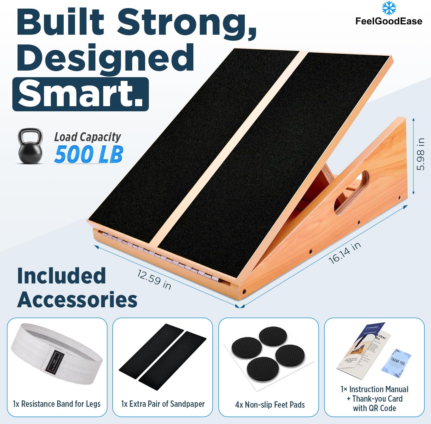 Wooden Slant Board for Calf Stretching with 5 Adjustable Angles, 500 lbs Capacity – Stable Non-Slip Calf Stretcher Incline Board – Calf Stretch Board for Mobility, Knee Pain Relief, Squats & Poster