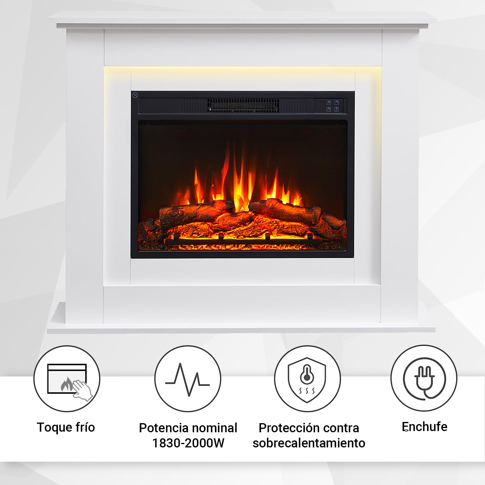 BALDERIA Finn - Chimenea eléctrica con Mueble Blanco, Estufa eléctrica bajo Consumo