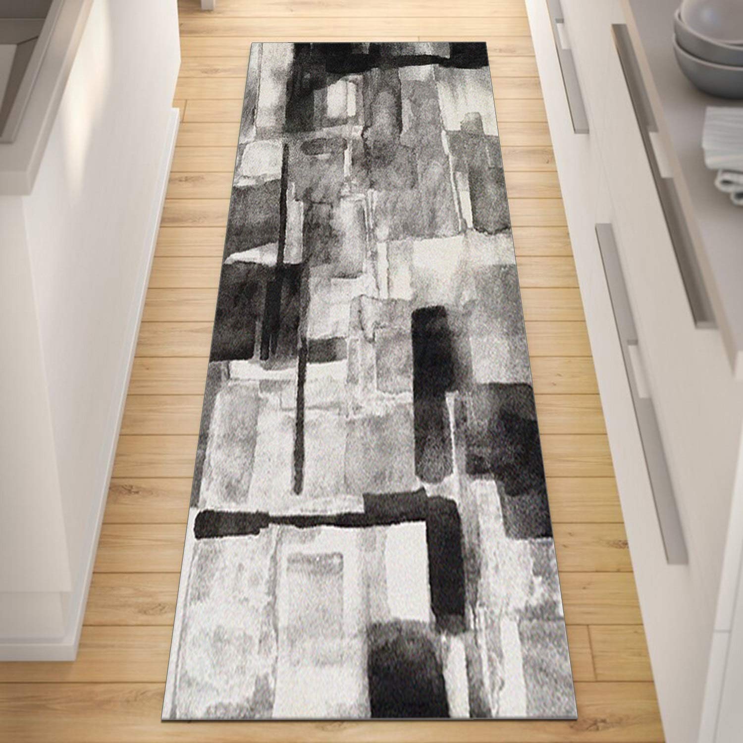 QQrunner Abstract Runners for Hallways Non Slip, Black White Doormat for Hallway, Kitchen Floor, Corridor, Washable Rug Runner (Color : Mat, Size : 60×250cm)