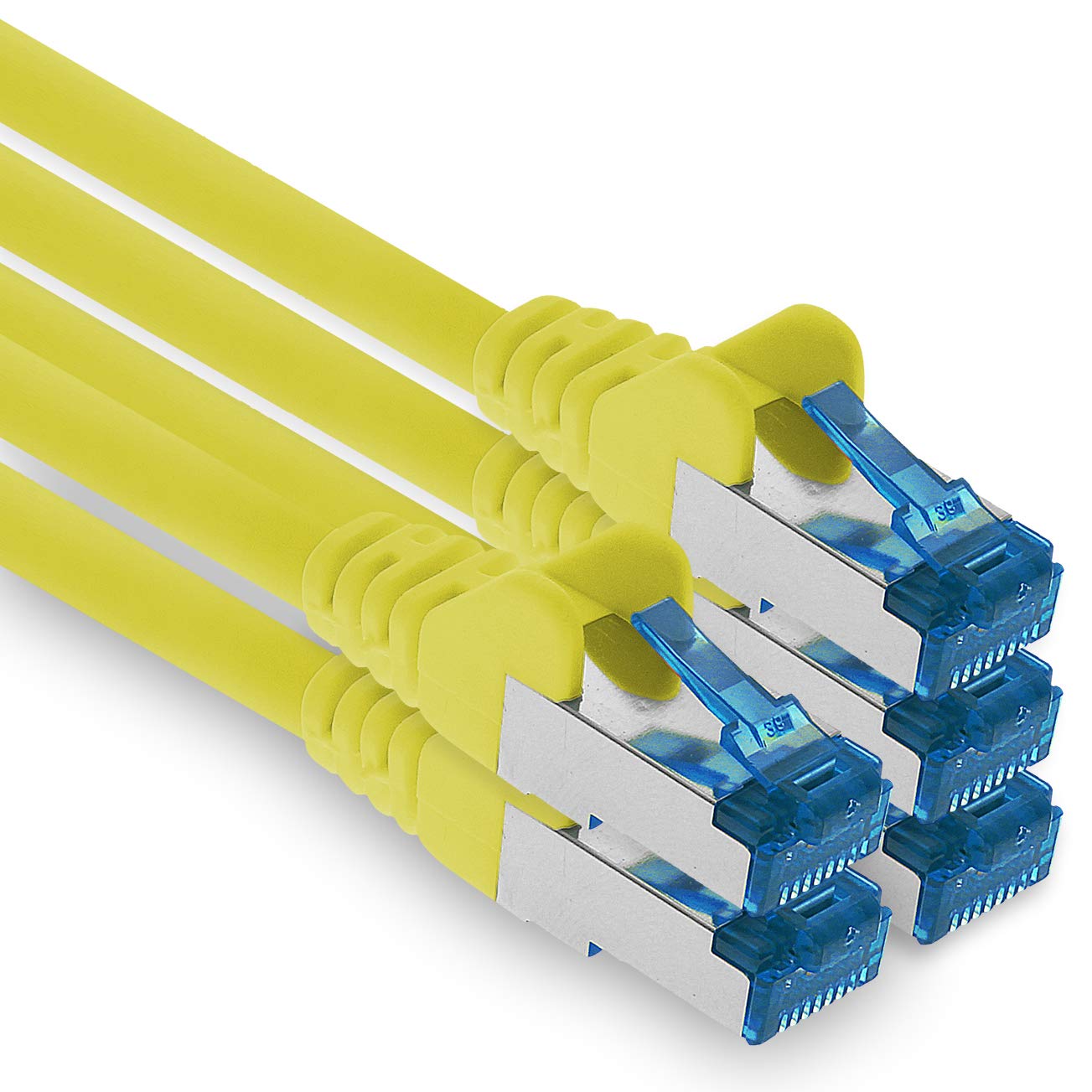 1aTTack.de Patchkabel – 5X 7,5m Ethernet, Netzwerk, Lan Kabel CAT6a (für Gigabit Netzwerke, Router, Switch, Modems mit RJ45 Eingang – gelb)