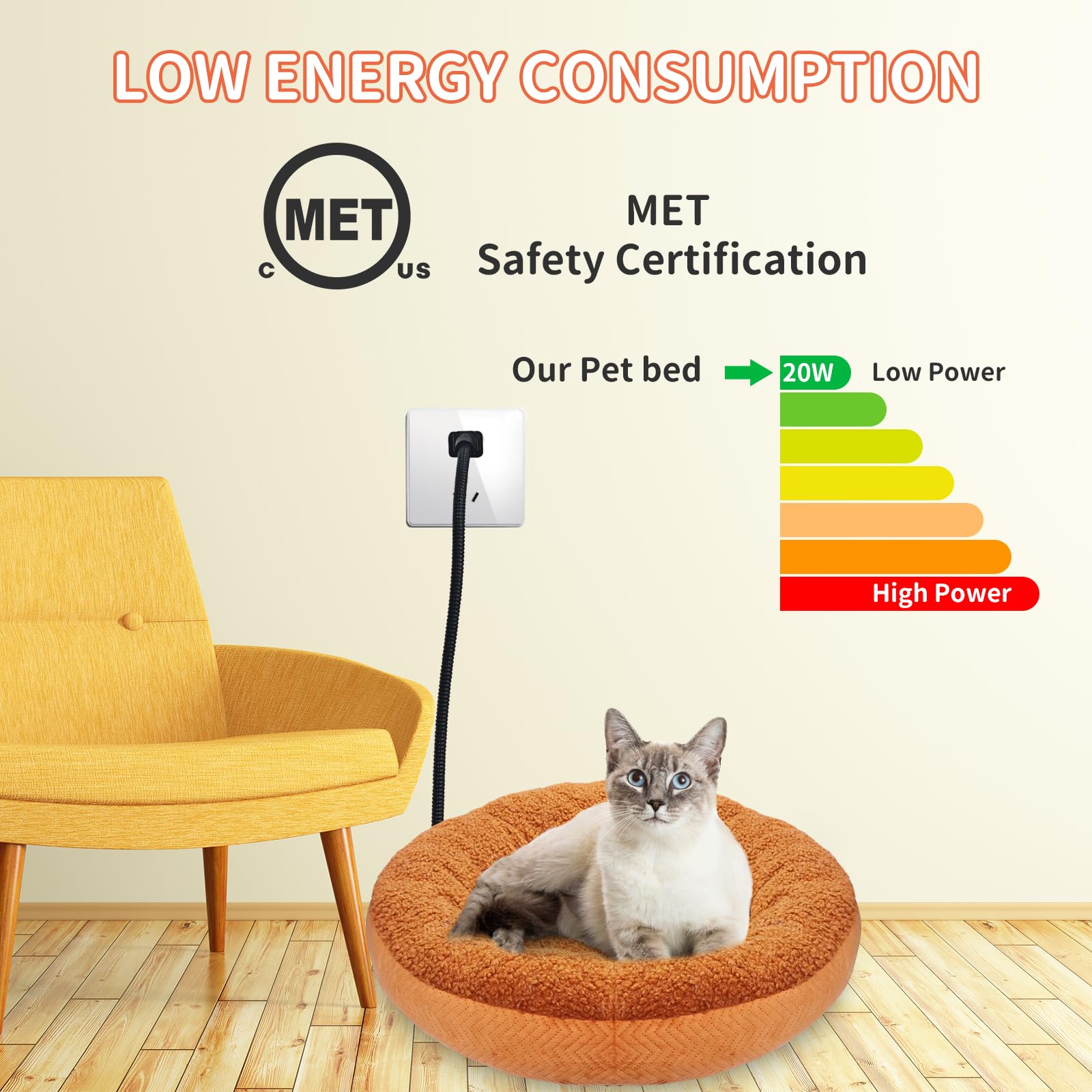 Lits chauffants pour chats d'intérieur - Super doux - Lavable en machine - 48,3 cm - Rond