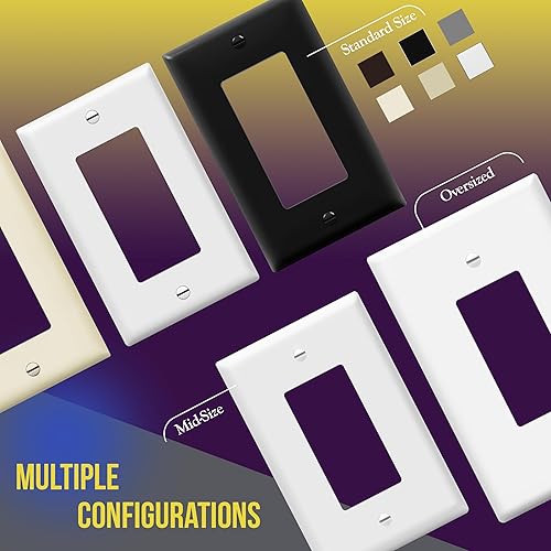 Miniatura 8 de ENERLITES - Placa decorativa de pared para interruptor de luz o toma de corriente, 2 bandas, 4.50 x 4.57 pulgadas, policarbonato termoplástico