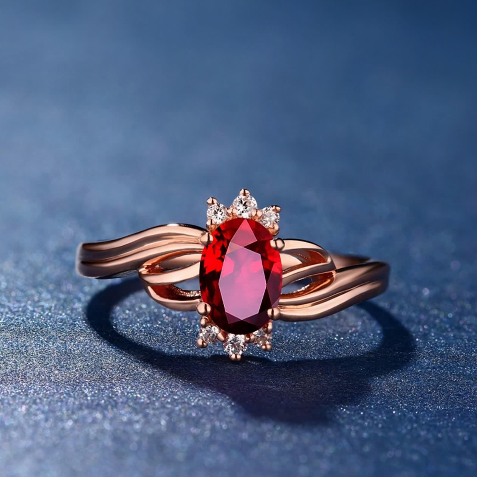 Anello rubino in vera pietra, fedi nuziali in oro 750 classico oro rosa 18 carati con rubino ovale multiriga con diamante rotondo rosso, 18 (18,5), Rubino Diamante