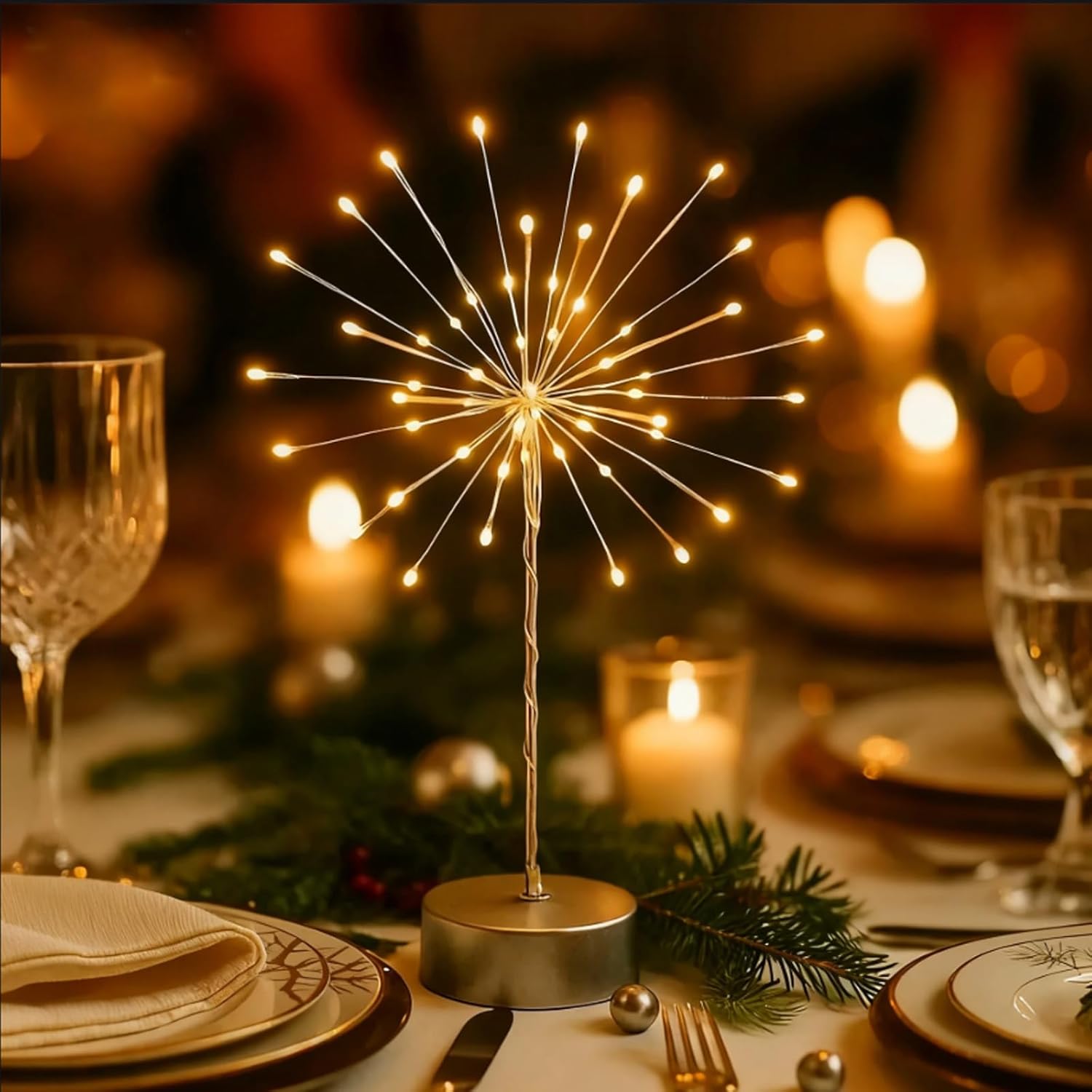 2026 New Nest and Flowers Table Lights, Led Banquet Firework Light, Mini Table Starburst Lights for Christmas Party Indoor Decor Gift (2, Warm Light)