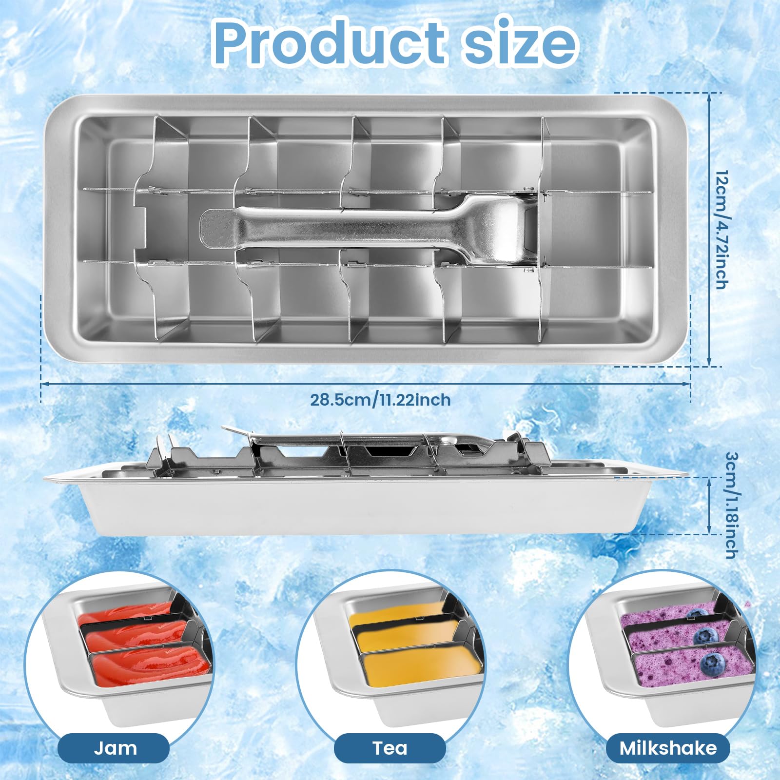 Vassoio Per Cubetti Di Ghiaccio In Acciaio Inox – 18 Scomparti Con Maniglia A Leva E Scomparto Rimovibile – 28,5x12 Cm