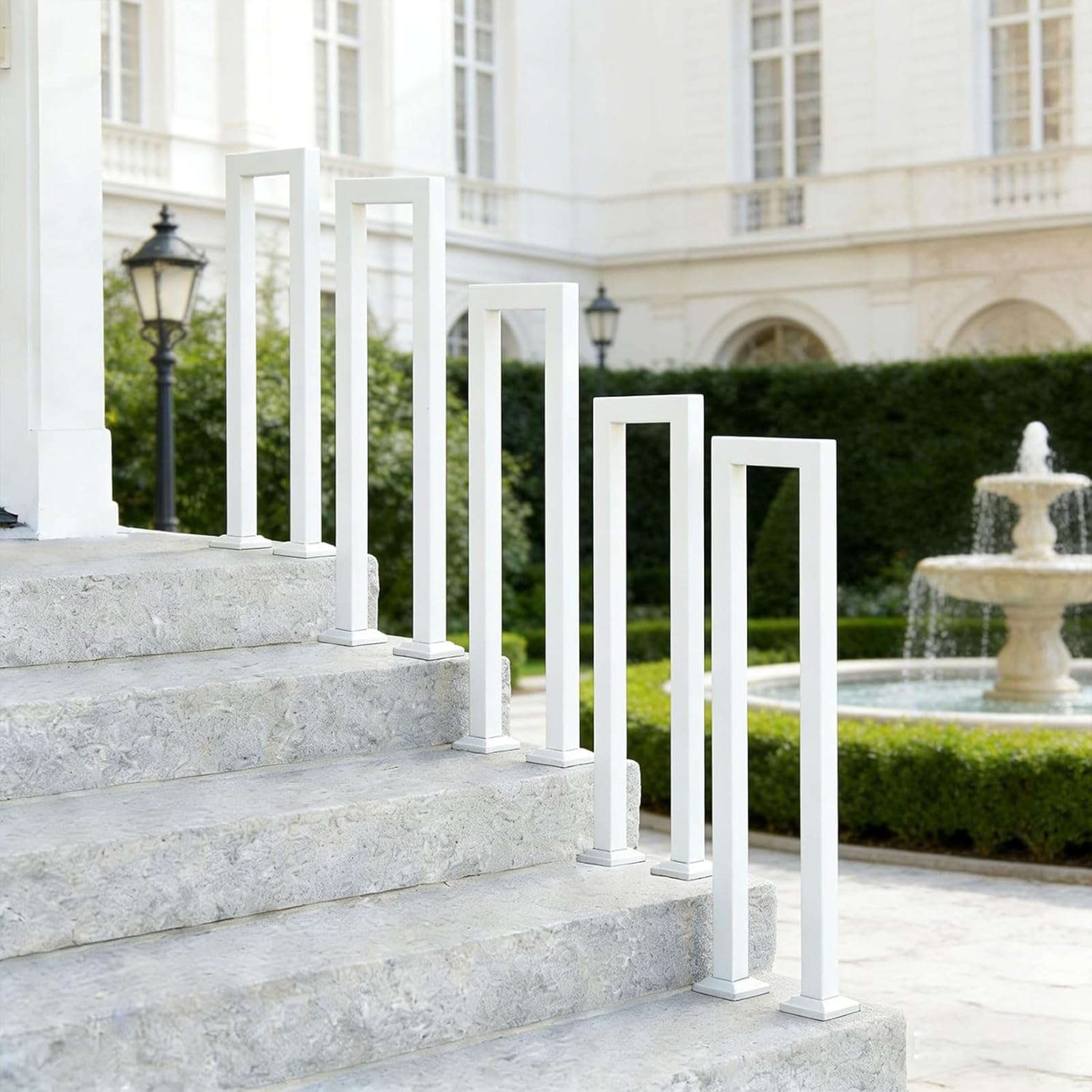 Hgtrh White U Shaped Stair Handrail, Outdoor Indoor Wrought Iron Hand Rail Guardrail, Non-Slip Wrought Iron Step Railing, For Porch, Loft, Corridor, Garden Fence Armrest 85Cm