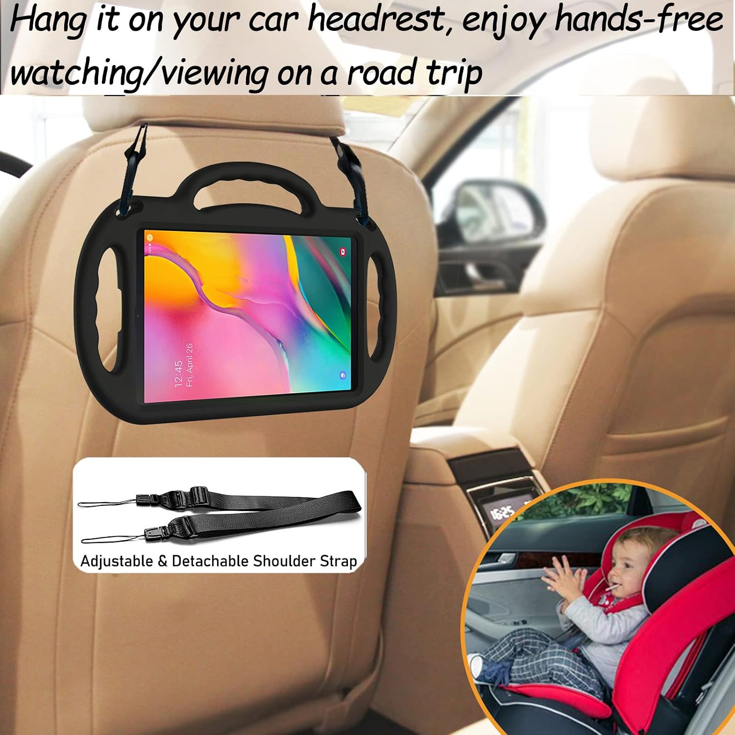 LTROP Kids Case for Samsung Galaxy Tab A 10.1 Model SM-T510/T515, Light Weight Shockproof Shoulder Strap Handle Stand Kid-Friendly Bumper Case for Galaxy Tab A 10.1" Tablet, Black