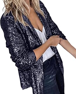 Womens Casual Open Front Sequin Blazer Jackets Cardigan Glitter Long Sleeve Slim Shawl Collar Sparkly Cardigan Coat