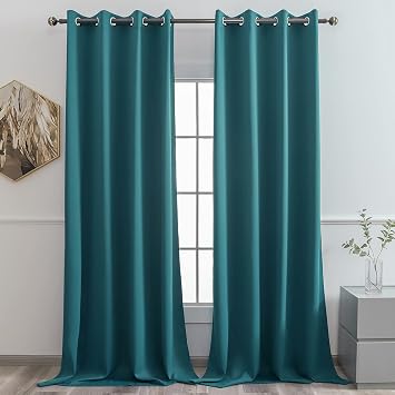 YGO Room Darkening Thermal Insulating Blackout Curtain Set Window Treatment Energy Efficiency Solid Grommet Blackout Drapes for Living Room Bedroom W52 x L95 inch 2 Panels Teal