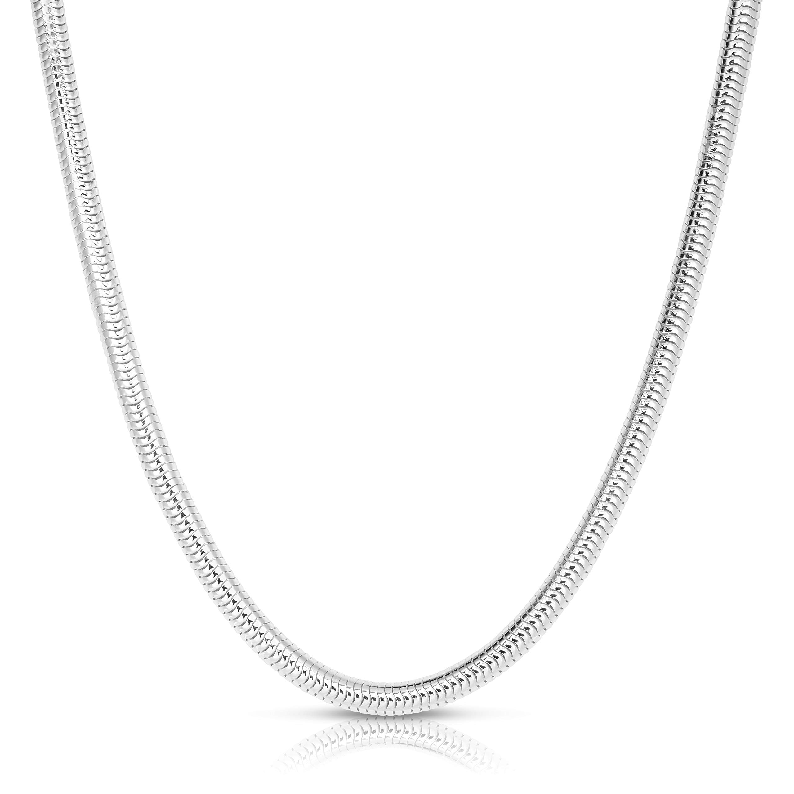 ARGENTO REALE 925 Sterling Silver Necklace 2MM-5MM Snake Chain Necklace, Round Flexible Italian Snake Chain Necklace 16-30, silver necklace made in italy