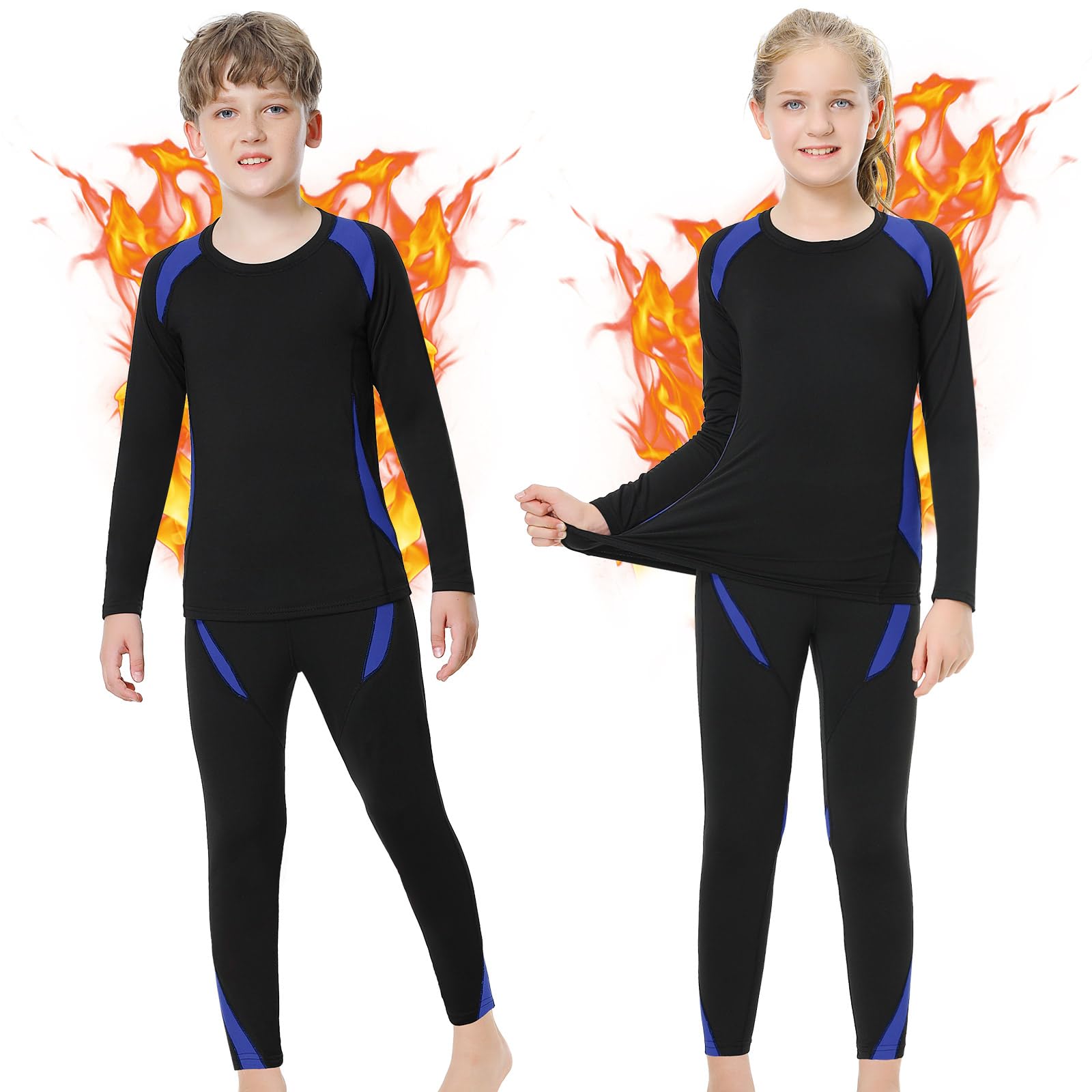 Xnova Intimo Termico Bambino 115-165cm, Biancheria Intima Set Maglia e Pantaloni, Traspirante Riscaldante Base Layer Set Intimi Funzionale per Sonno Corsa Sci Calcio