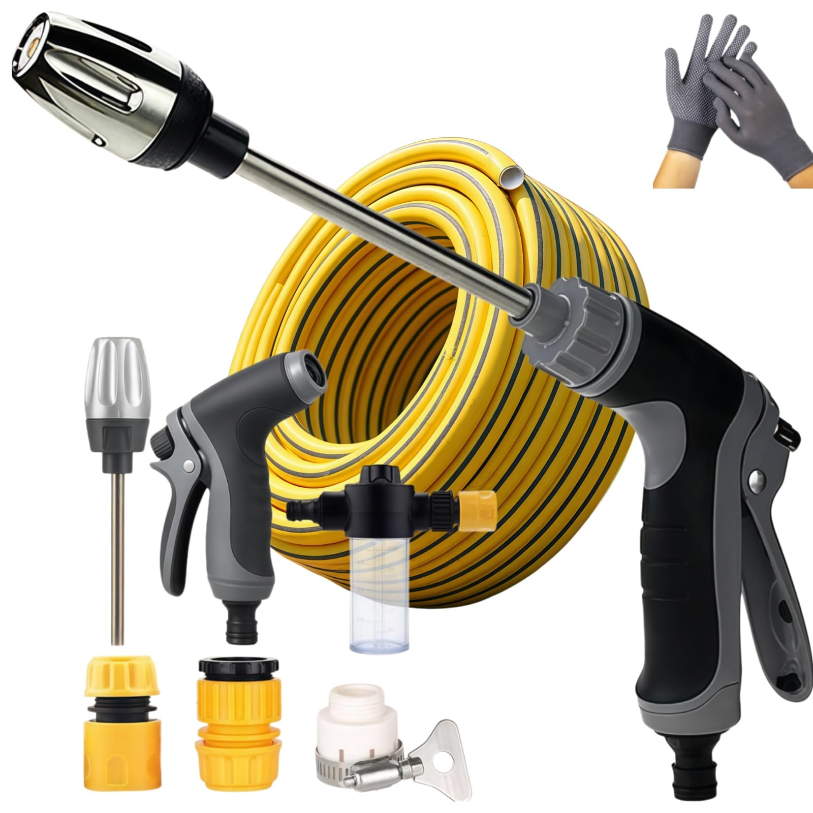 Power Jet Hochdruckpistole – Powerjet Wasser, 3 Sprühmodi mit Wasserblitz-Düse & TurboWasher-Zubehör, robuster Außenreiniger für Gartenschlauch, ideal für Autowäsche, Garten (Upgrade)