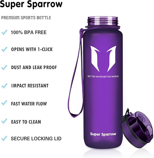 Super Sparrow Bouteille d'eau - Gourde - 350ml/500ml/750ml/1000ml - sans BPA - Convient pour Le Sport, la randonnée, l'école, Le Bureau, en Plein air - 2