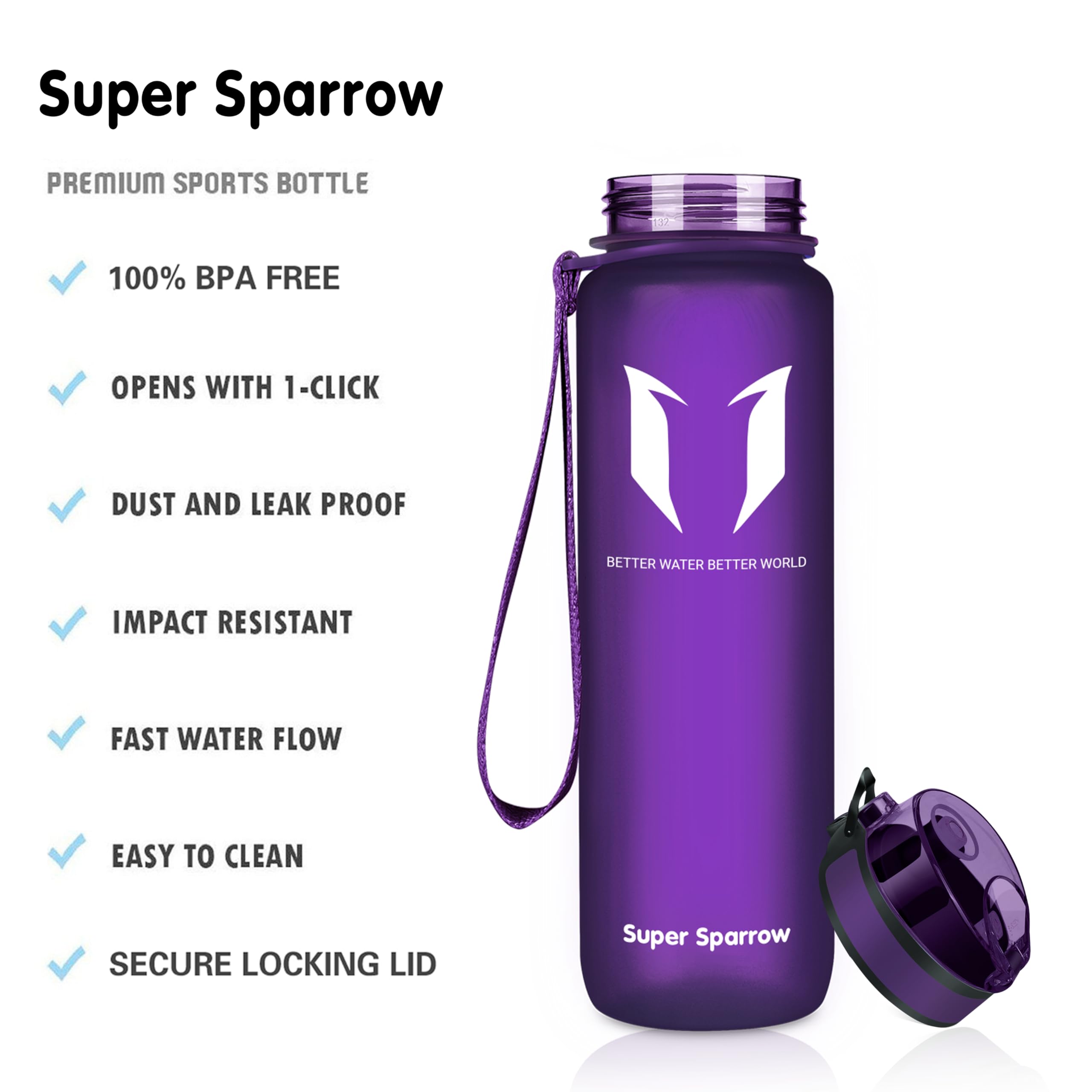 Super Sparrow Borraccia Sportiva & Bottiglia Bambini Senza Perdite - 350ml/500ml/750ml/1L/1.5L - Senza BPA