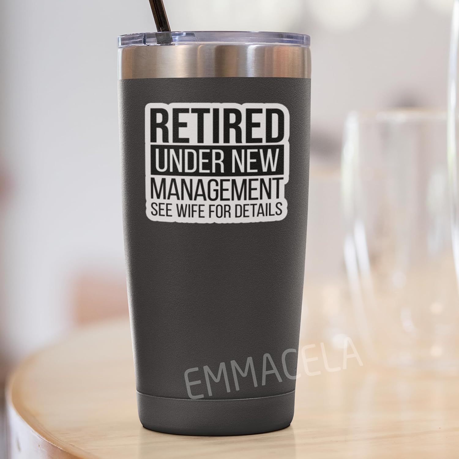 (3pcs) Retired Under New Management See Wife for Details Sticker Funny Retirement Waterproof Vinyl Decal for Laptop, Tumbler, Water Bottle, Scrapbook, Retirement Gift for Dad Husband, 3" x 2.5" image 5
