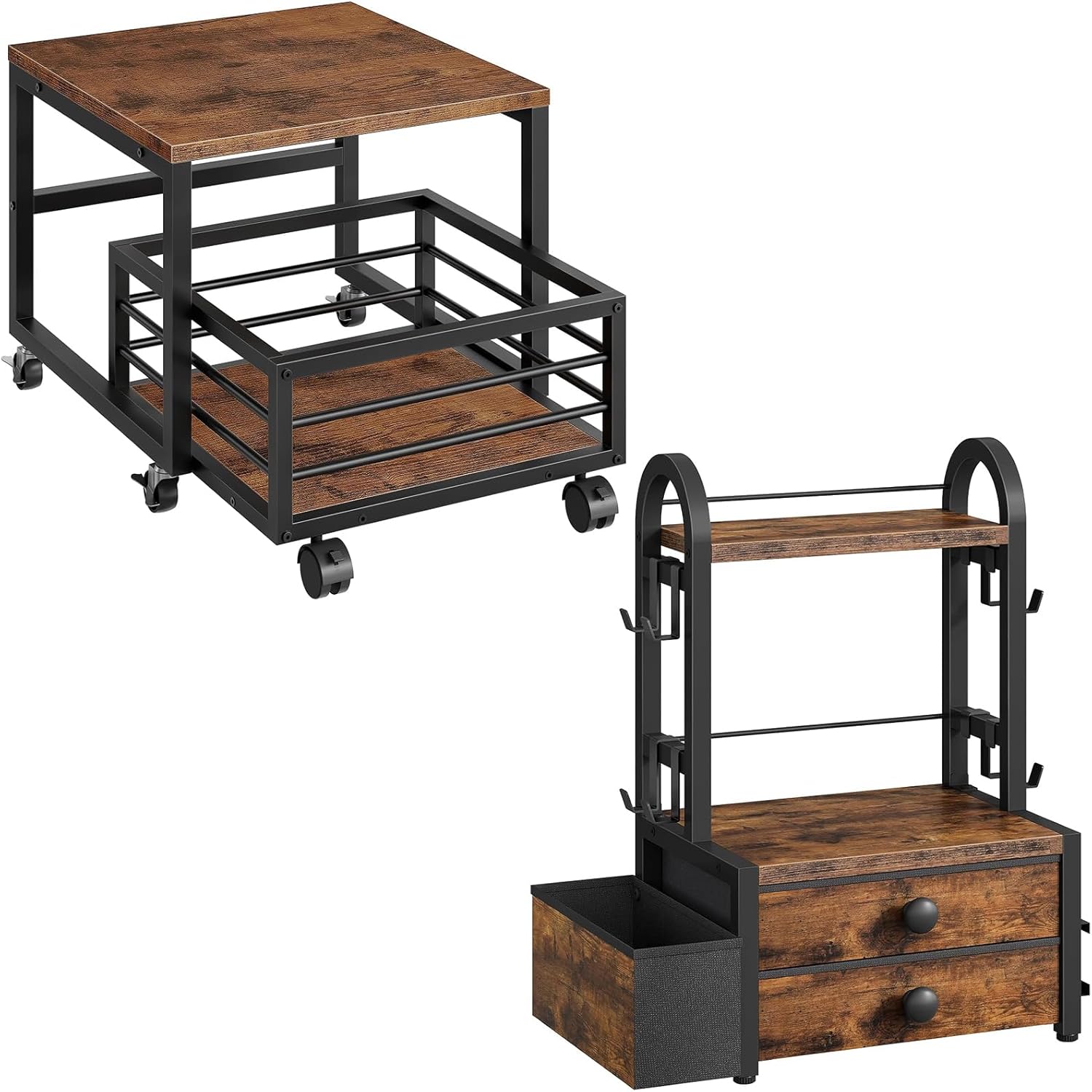 HOOBRO Mini Fridge Stand, Coffee Mug Tree, Mini Fridge Cabinet with Wheels and Adjustable Feet, Coffee Mug Cup Holder with Drawer, for Home, Apartment, Office BF155TL01-BF04CR01