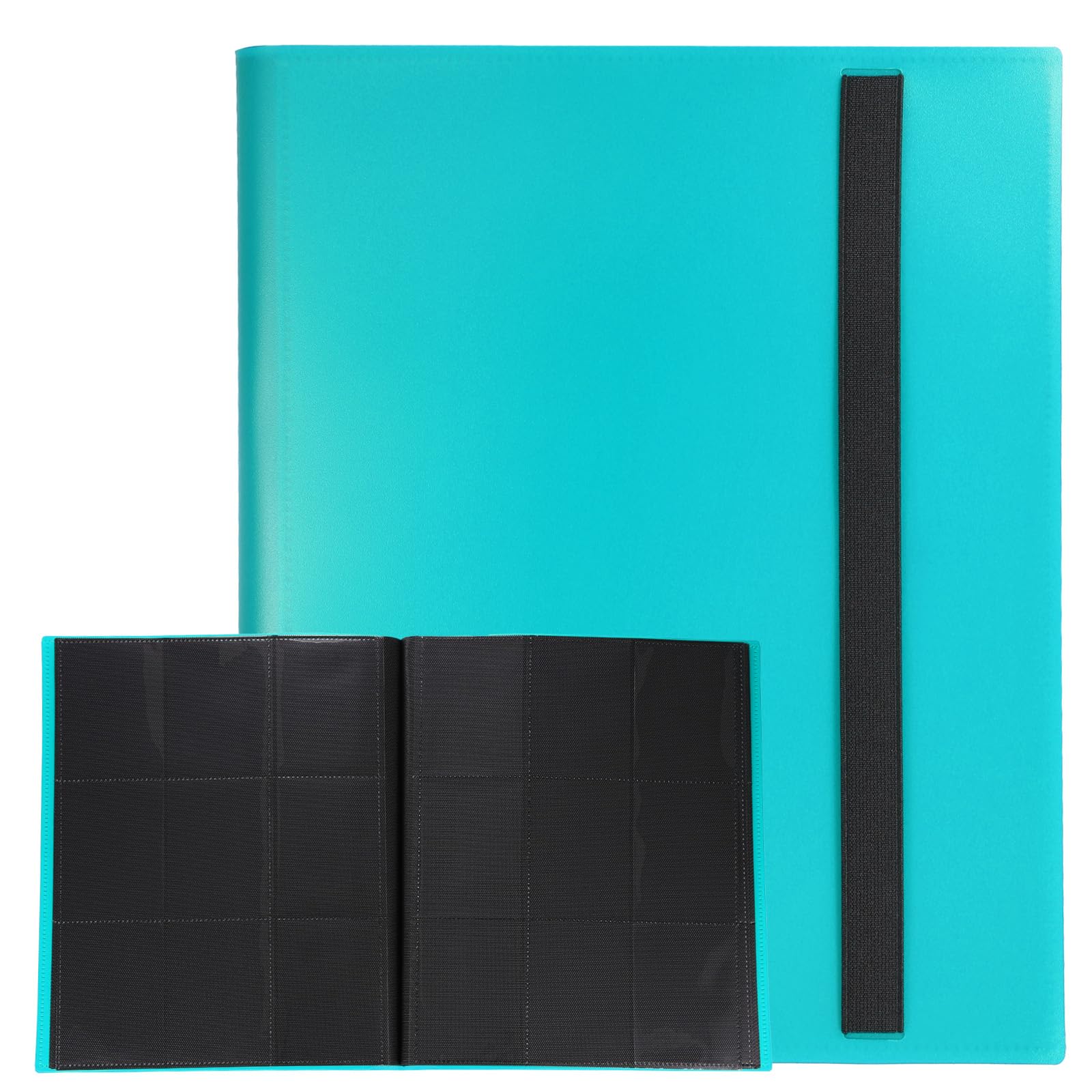 sourcing map 9 Pocket Trading Card Binder, PU Cover Card Collection Binder 360 Side Loading Card Binder Card Album Folder for TCG, Game Cards, Sports Cards(Lake Blue)